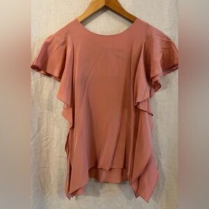 Amanda Uprichard Silk Ruffle Blouse/Top In Rose Size Small Spring Romantic